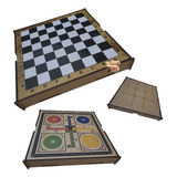 Brinquedo Educativo Madeira Tabuleiro Dama + Ludo + J. Velha