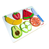Brinquedo Frutas De Cortar C/ Velcro Faca Madeira Educativo