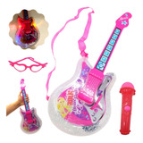 Brinquedo Guitarra Infantil Menina C/ Microfone Musica Luz 