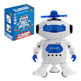 Brinquedo Mini Robô Coptero Que Dança Com Musica E Luz Cor Branco E Azul Personagem Robôcóptero