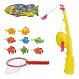Brinquedo Pescaria Pega Peixe Com Vara Redinha E 8 Peixes 
