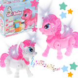 Brinquedo Unicórnio E Anda Musical De Som Luz Ponei Cavalo