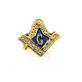 Broche Bóton Pin Esquadro Compasso Azul P/ Maçons Folheado
