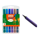 Brush Pen Caneta Canetinha Hidrocor Maleta 12 Cores Leoeleo