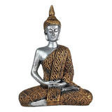 Buda Hindu Tailandês Tibetano Sidarta Resina Prata C/ Ouro