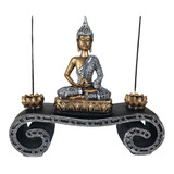 Buda Híndu Tibetano Com Aparador Grande Incensário Castiçal Meditando Chakra Decorativo Enfeite Em Resina Decoração