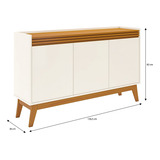 Buffet Aparador 3 Portas Ripado Astúrias 136cm Cor Off White/ Cedro