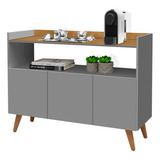 Buffet Aparador Balcão Master Sala 3 Portas Cinza Nature