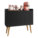 Buffet Classic 3 Portas Luxo Decor Com Pés Palito Vintage Cor Preto
