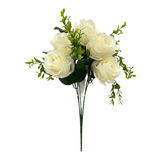 Buquê Rosa Branca Artificial Casa Decoração P/casamento 40cm