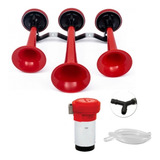 Buzina 3 Cornetas Vermelho Verdureiro 12v Carro Compressor