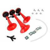 Buzina A Ar Com 3 Cornetas Verdureiro Vermelha Caminhão