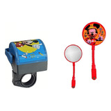 Buzina Para Bicicleta Infantil Mickey + Retrovisor Kit 