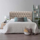 Cabeceira Estofada Paris 160cm Queen Capitonê Corino Bege