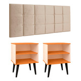 Cabeceira Modular Cama Box Casal Kit 2 Mesinhas Compacta Cor Areia Suede | Off/cinamomo
