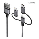 Cabo 3 Em 1 Micro Tipo-c Lightning Certificado Mfi Geonav Cor Prateado