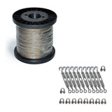 Cabo Aço Plástico 100 Mt Varal +10 Clips 1/8 +10 Esticadores