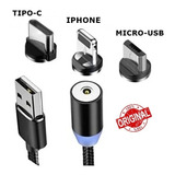 Cabo Carregador Magnético 3em1 C/ Led Micro Usb V8 Tipo C Cor Vermelho/preto