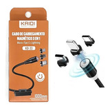 Cabo Carregador Magnético Kd-33 3 Em 1 V8 + Tipo C + Ios 