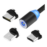 Cabo Carregador Magnético Rgb Led 3 Em 1 Tipo C Ios Android