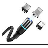 Cabo Carregador Magnético Usb 3 Em 1 Tipo C/ Led Ios Android