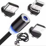 Cabo Carregador Magnético Usb 3 Em 1 Tipo C/ Led Ios Android
