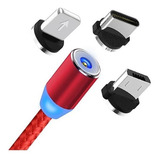 Cabo De Carregador Usb Magnético 3 Em 1 Tipo C/micro Usb/ios Cor Vermelho