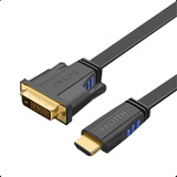 Cabo Hdmi X Dvi 24+1 Flat Hdmatters 5 Metros Alta Definição 1080p, Banhado A Ouro, Bi-direcional, Blindado, Design Discret