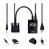 Cabo Mini Conversor Vga Para Hdmi Com Áudio Vídeo Full Hd F3