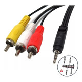 Cabo P2 (4 Vias)+3 Rca Dourado Áudio 2 Metros - A - 10 Peças