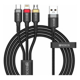 Cabo Usb Carregador 3 Em 1 Turbo E Dados 3.1a 1m Preto