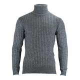 Cacharrel Blusa Frio Tricot Lã Masculina Canelada Gola Alta