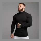 Cacharrel Blusa Tricot Lã Masculina Canelada Gola Alta