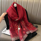 Cachecol Echarpe Lenço Seda Pashmina Xale Flores Luxo S66