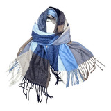 Cachecol Lenço Echarpe Xadrez Quadriculado Feminina Inverno Cor Azul Tamanho 180 X 70 Cm