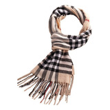 Cachecol Lenço Xadrez Echarpe Feminino Quadriculado Cor Bege
