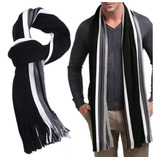 Cachecol Masculino Listrado Importado Xale Clássico Lã Scarf