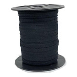 Cadarço Chato Sarjado Preto De Algodão 5mm Com 100 Metros