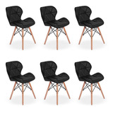 Cadeira Charles Eames Eiffel Slim Wood Estofada Preta 6 Unid