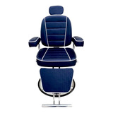 Cadeira De Cabeleireiro Bm Móveis Bm Móveis Poltrona Com Reclinador Com Costas Reclinável Com Base Redonda Cor Azul-marinho