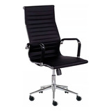Cadeira De Escritório Charles Eames Diretor Office Cef Ergonômica Preta Com Estofado De Couro Sintético