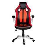 Cadeira De Escritório Pelegrin Pel-3009 Gamer Ergonômica Preta E Vermelha Com Estofado De Couro P.u.