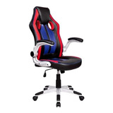 Cadeira De Escritório Pelegrin Pel-3009 Gamer Ergonômica Vermelha, Preto E Azul Com Estofado De Couro P.u.
