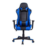 Cadeira De Escritório Pelegrin Pel-3012 Gamer Ergonômica Preto E Azul Com Estofado De Couro Pu