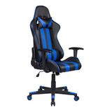 Cadeira De Escritório Pelegrin Pel-3013 Gamer Ergonômica Preto E Azul Com Estofado De Couro Pu