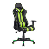Cadeira De Escritório Pelegrin Pel-3013 Gamer Ergonômica Preto E Verde Com Estofado De Couro P.u.