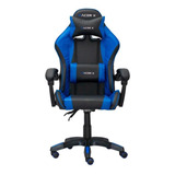 Cadeira De Escritório Racer X Comfort Gamer Ergonômica Preto E Azul Com Estofado De Pu