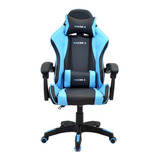 Cadeira De Escritório Racer X Comfort Gamer Ergonômica Preto E Azul-claro Com Estofado De Couro Sintético