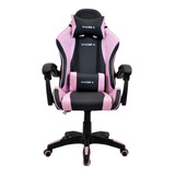 Cadeira De Escritório Racer X Comfort Gamer Ergonômica Preto E Rosa Com Estofado De Couro Sintético
