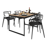 Cadeira De Jantar C/ Cadeiras Allegra Estilo Industrial Cor Preto 4 Unidades- Mesa 120x90 Cadeira Assento Preto Vintage Allegra Nórdico
